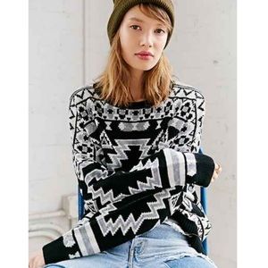 BDG Black & White Geometric Intarsia Sweater - S